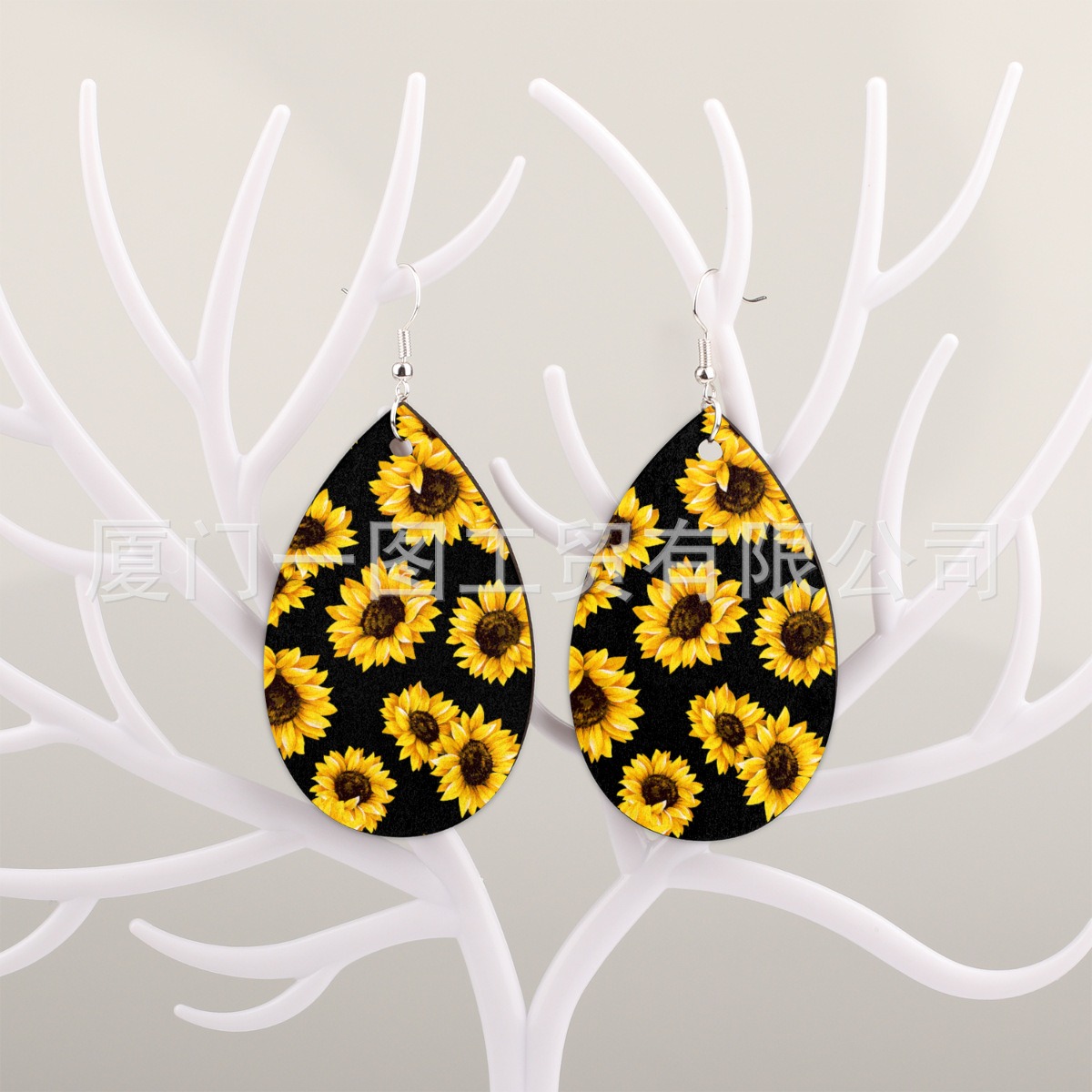 水滴形状印花耳钉