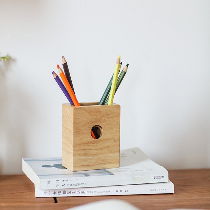 实木斜插笔筒