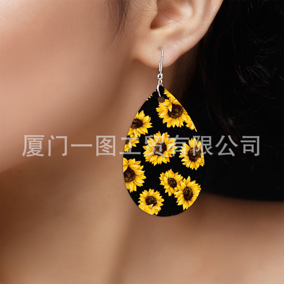 水滴形状印花耳钉