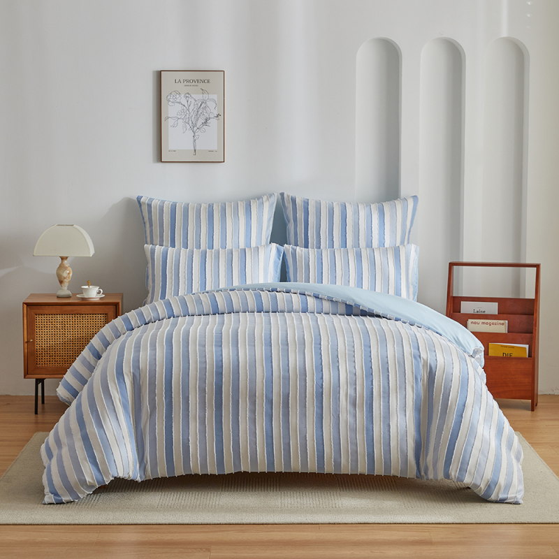 条纹Q码床盖三件套