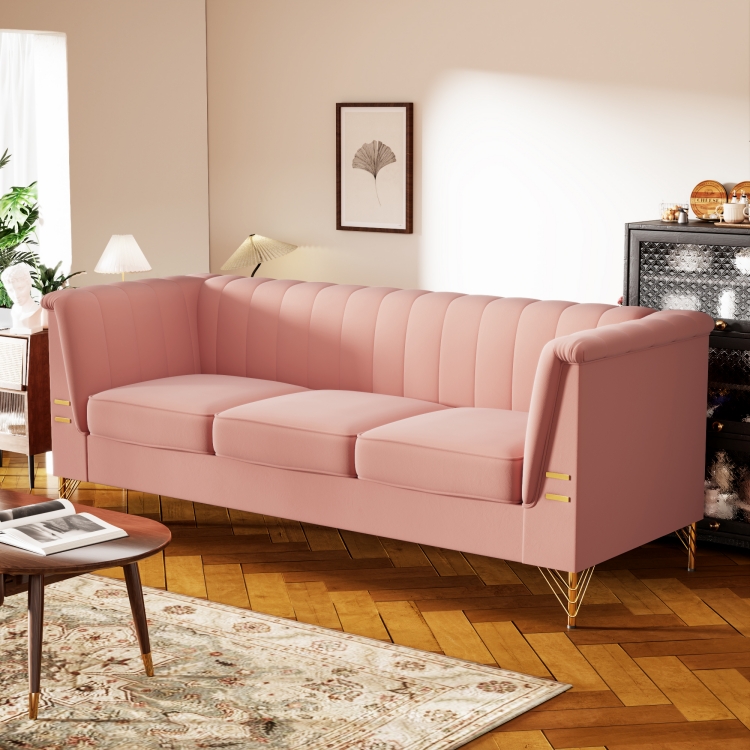 粉色绒布面料客厅沙发