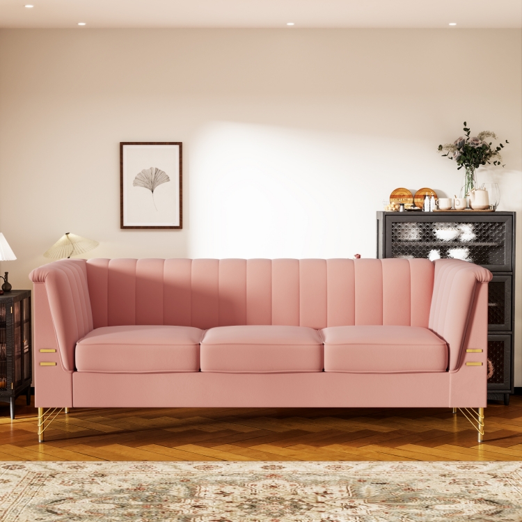 粉色绒布面料客厅沙发