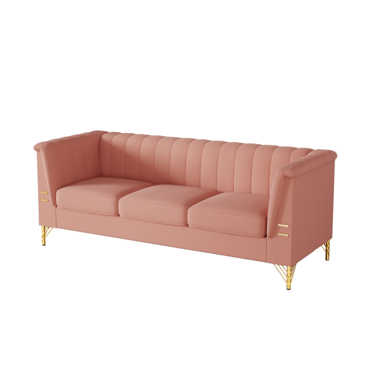 粉色绒布面料客厅沙发