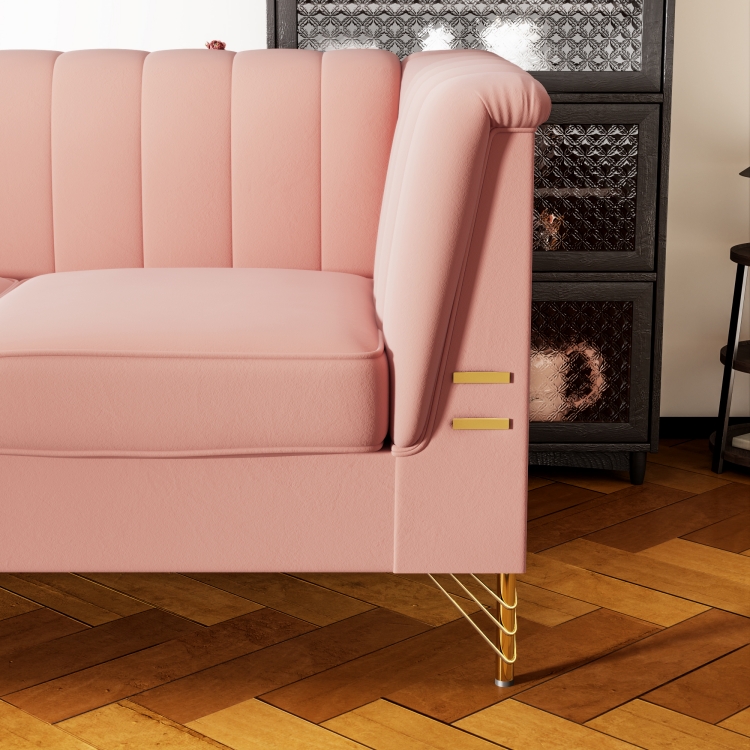 粉色绒布面料客厅沙发