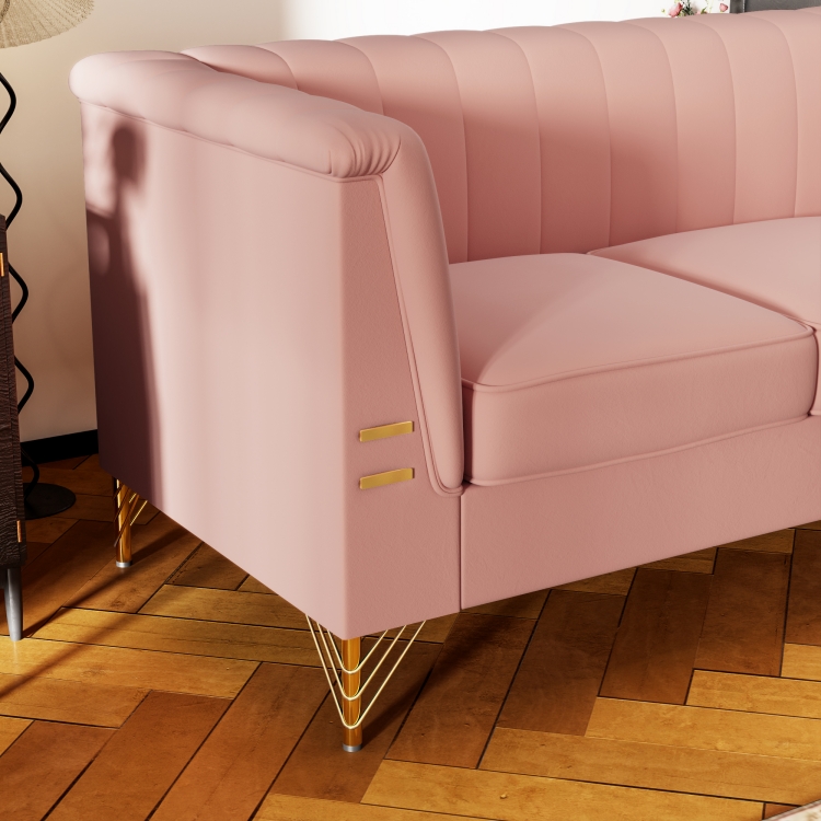 粉色绒布面料客厅沙发