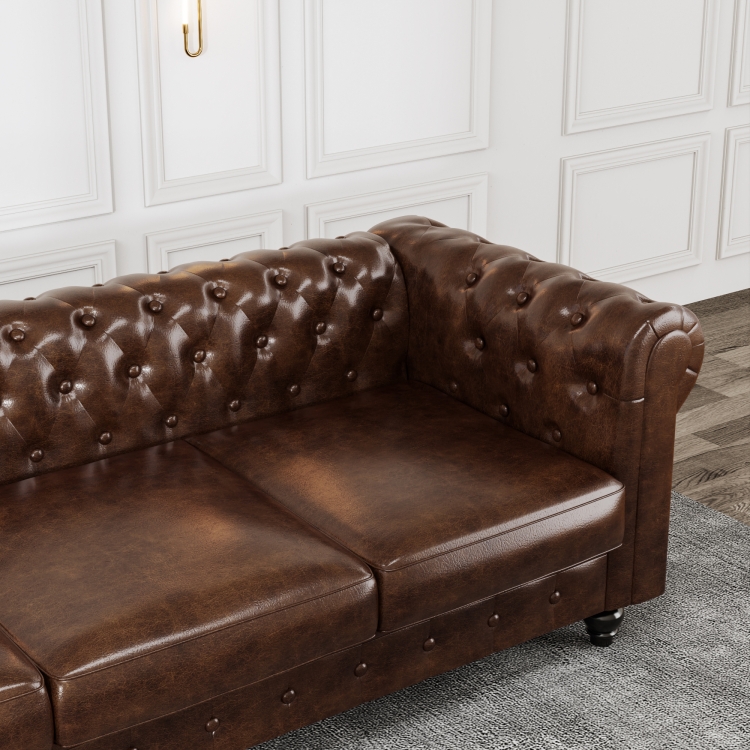 棕色PU面料客厅沙发