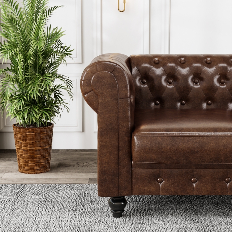 棕色PU面料客厅沙发