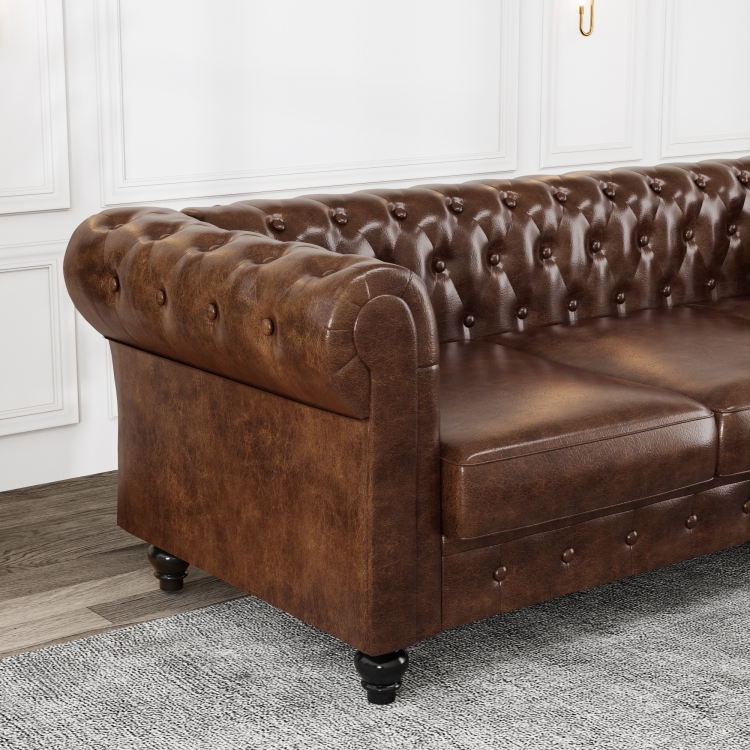 棕色PU面料客厅沙发