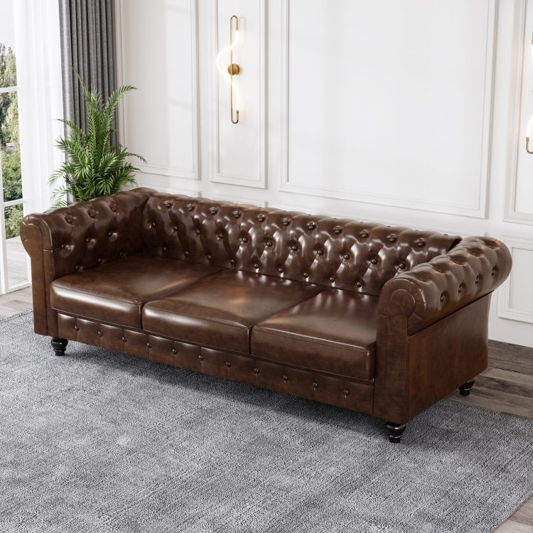棕色PU面料客厅沙发