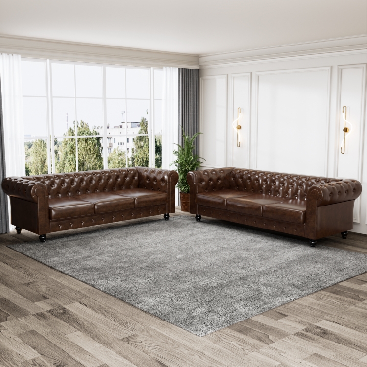 棕色PU面料客厅沙发