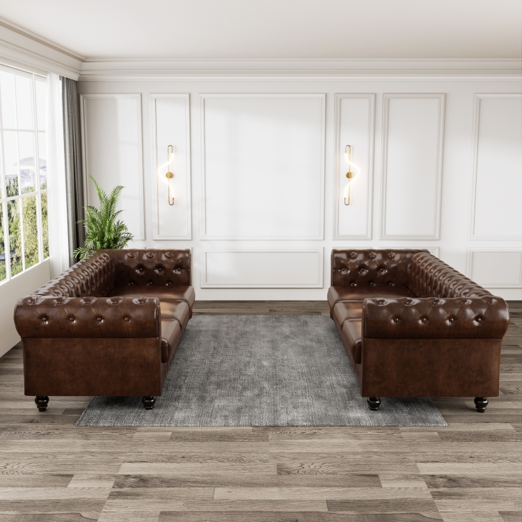 棕色PU面料客厅沙发