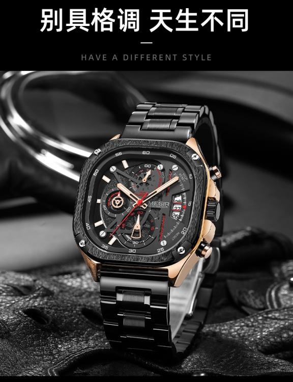 钢带日历石英手表