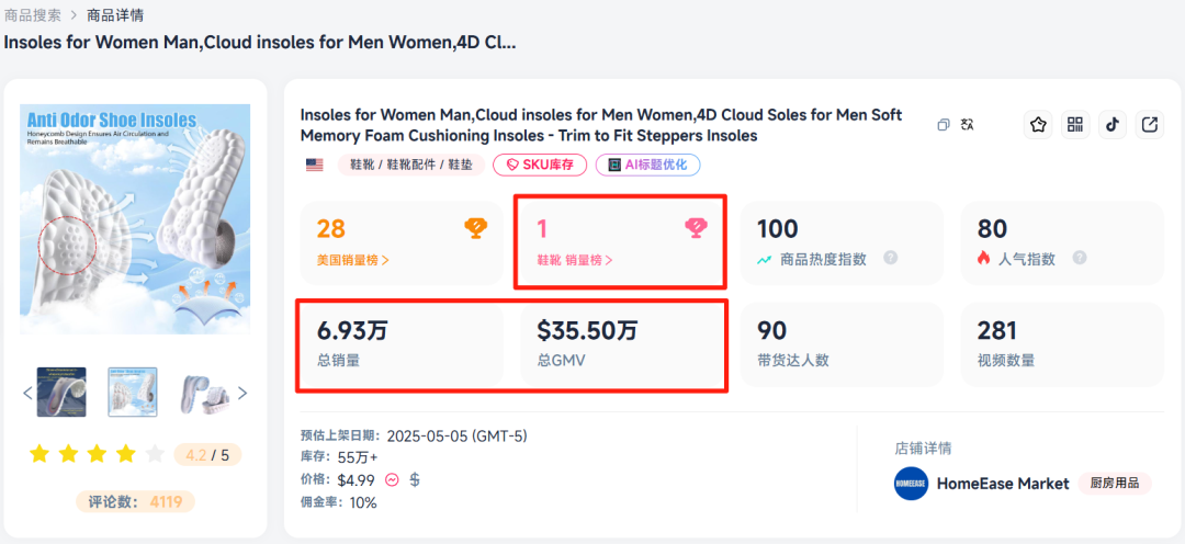 7天热销超1.2万单!4.99美元鞋垫引爆TikTok美区 4 7天热销超1.2万单!4.99美元鞋垫引爆TikTok美区