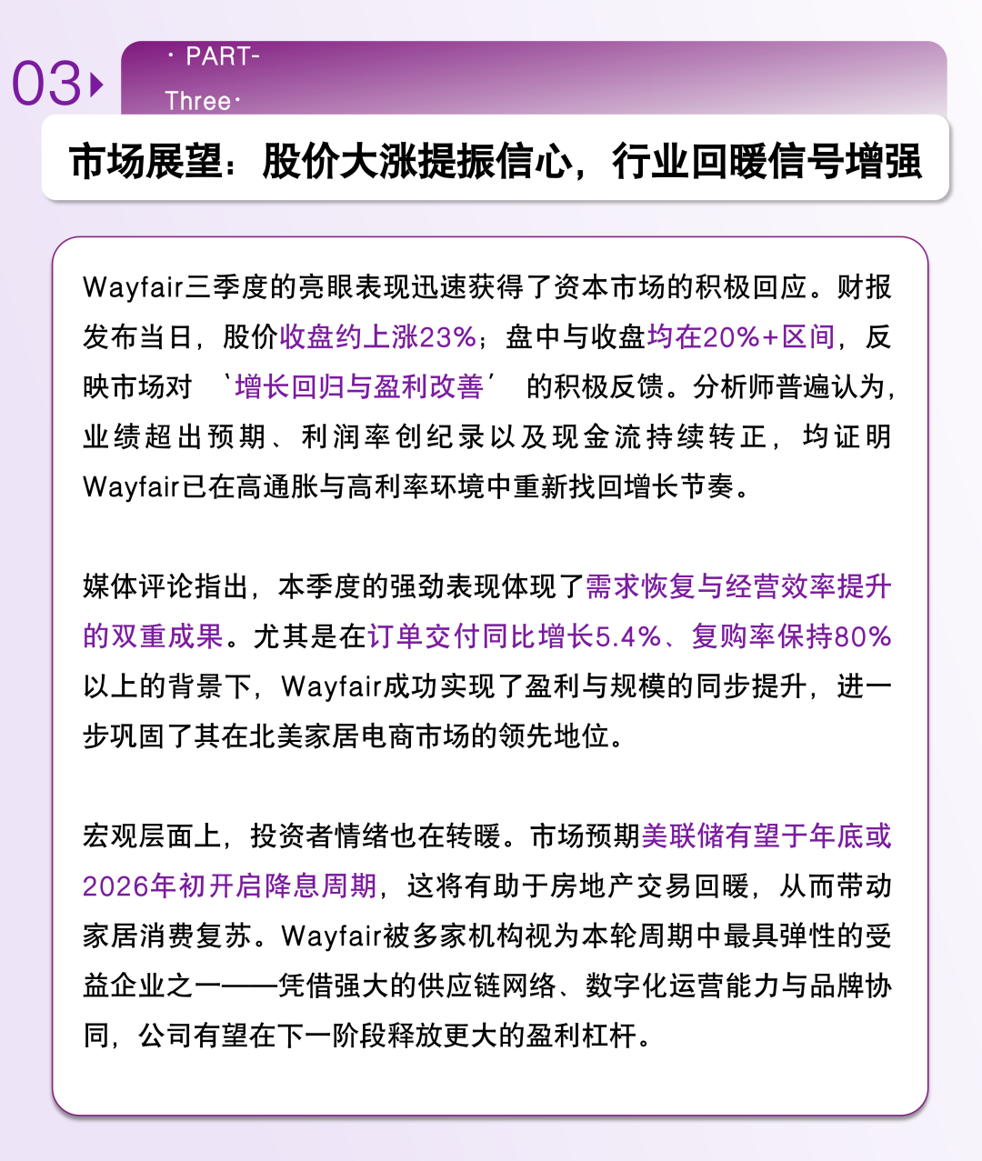 财报发布|Wayfair 2025年Q3营收突破31亿美元,盈利创历史新高!市场情绪热烈,股价大涨超 20% 4 财报发布|Wayfair 2025年Q3营收突破31亿美元,盈利创历史新高!市场情绪热烈,股价大涨超 20%