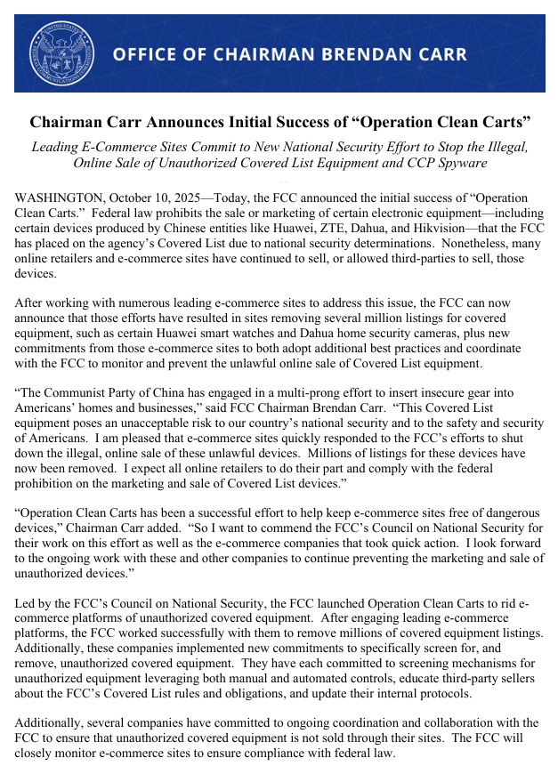 美国FCC重拳出击!亚马逊等平台下架数百万件中国电子产品 3 美国FCC重拳出击!亚马逊等平台下架数百万件中国电子产品