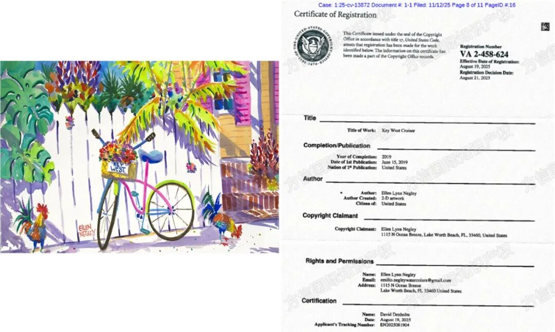 25-cv-13872,水彩花卉画成高危领域!艺术家Ellen Lynn Negley发案! 5 25-cv-13872,水彩花卉画成高危领域!艺术家Ellen Lynn Negley发案!