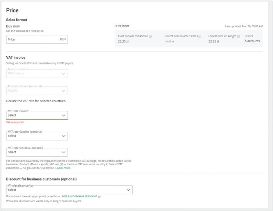 如何上架和编辑Allegro官方仓One Fulfillment服务里的offer