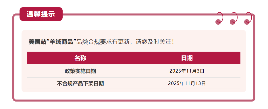 亚马逊美国站卖家注意！2025年11月13日起羊绒商品实行新规 2