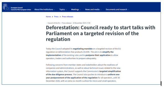 一声令下！欧盟零毁林法案又延期？
