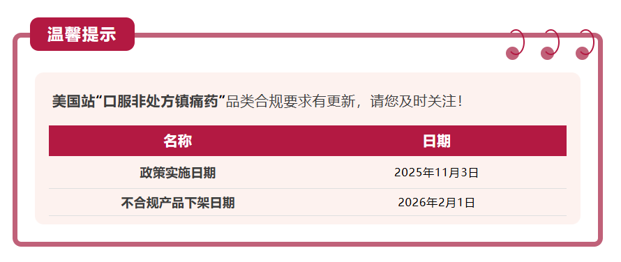 亚马逊美国站「口服非处方镇痛药」合规政策更新指南