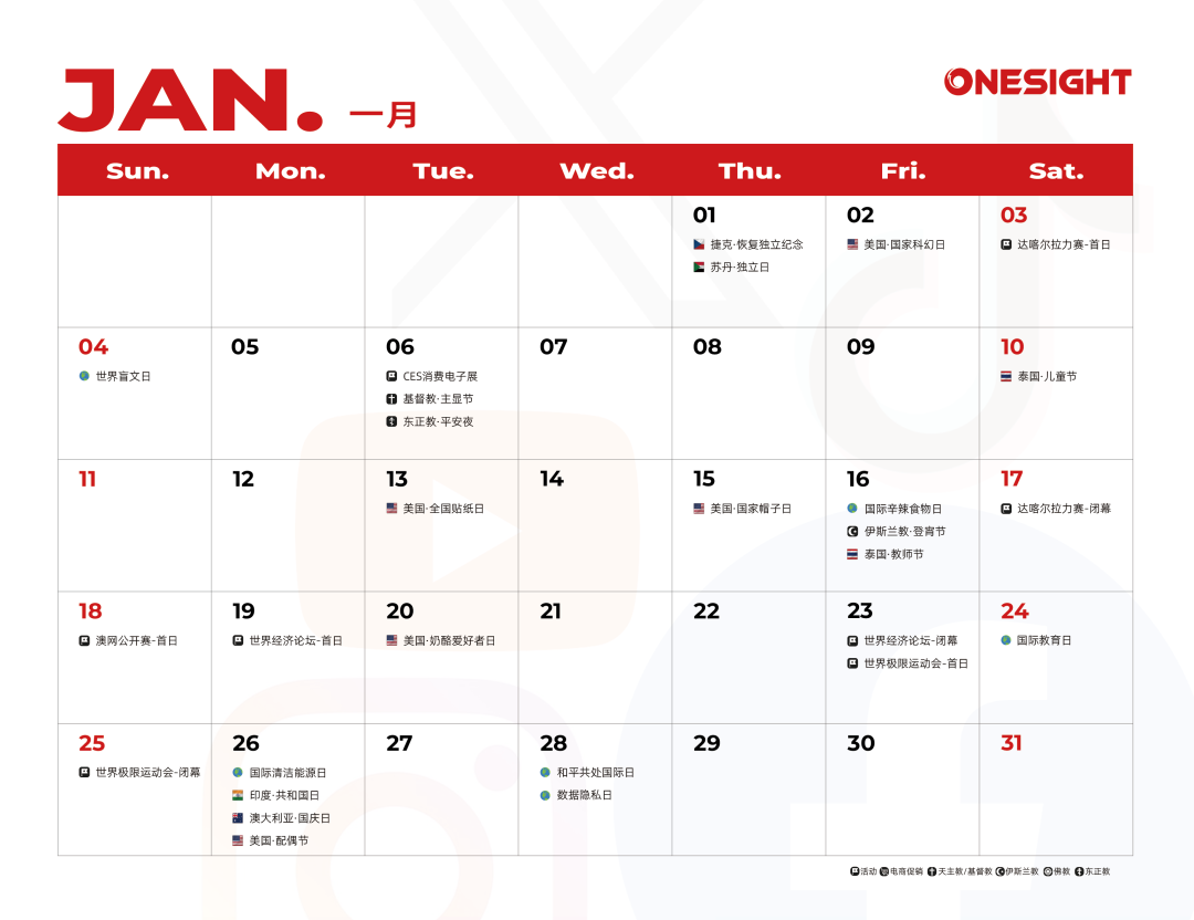 1月海外营销日历：新年，CES，国际清洁能源日，数据隐私日，国际教育日...