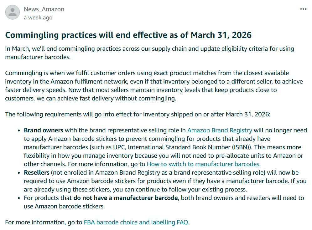 预警！亚马逊FBA混仓模式明年终止，跟卖者运营门槛飙升