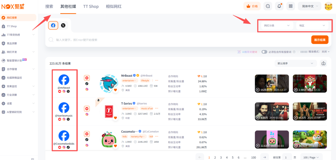 行业首发,新元巨献:Nox聚星率先支持一键检索Facebook/X(Twitter)网红! 2 行业首发,新元巨献:Nox聚星率先支持一键检索Facebook/X(Twitter)网红!