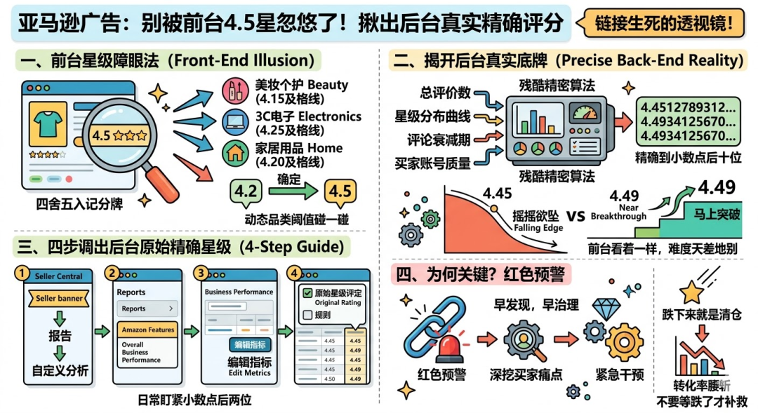别被亚马逊前台4.5星忽悠了！一分钟揪出后台真实精确评分