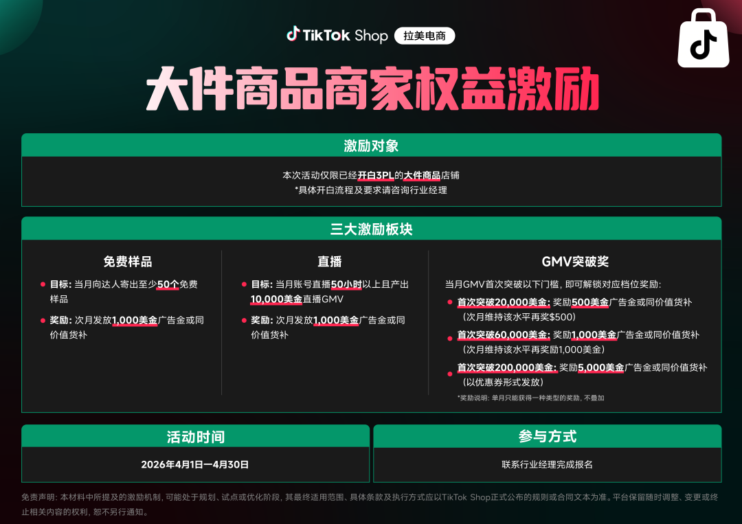 大件物流现已开放!TikTok Shop墨西哥耐消品类增长加速 15 大件物流现已开放!TikTok Shop墨西哥耐消品类增长加速