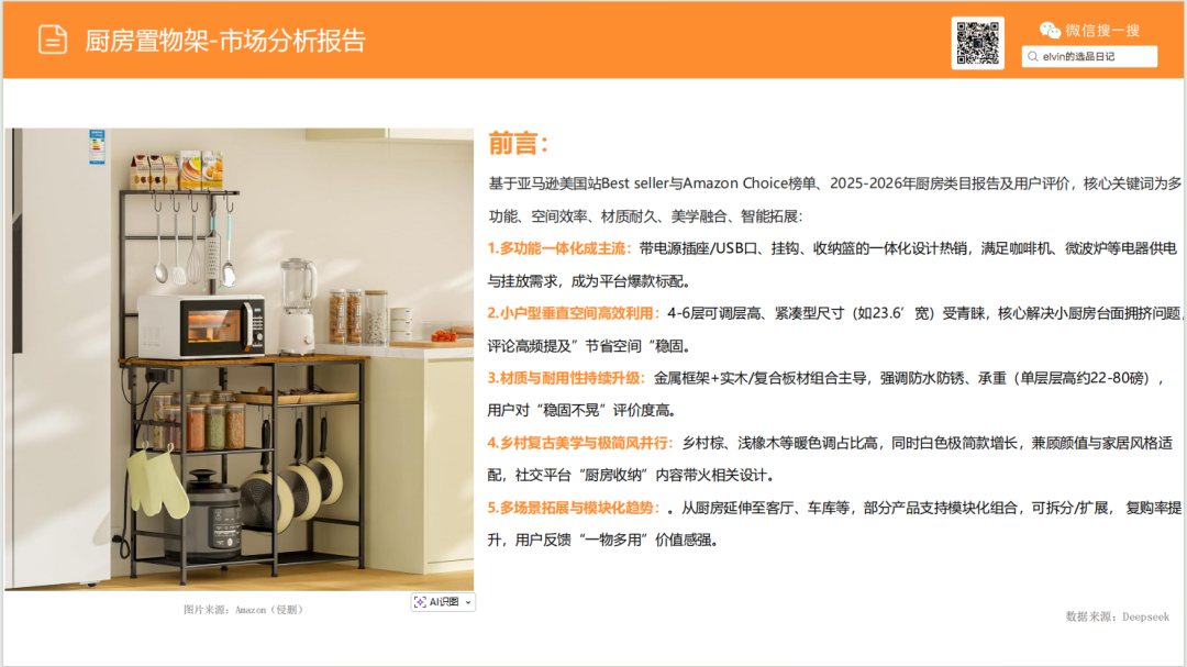 亚马逊选品日记第27期：厨房置物架市场调研报告（细分小场景，打造收纳美学）