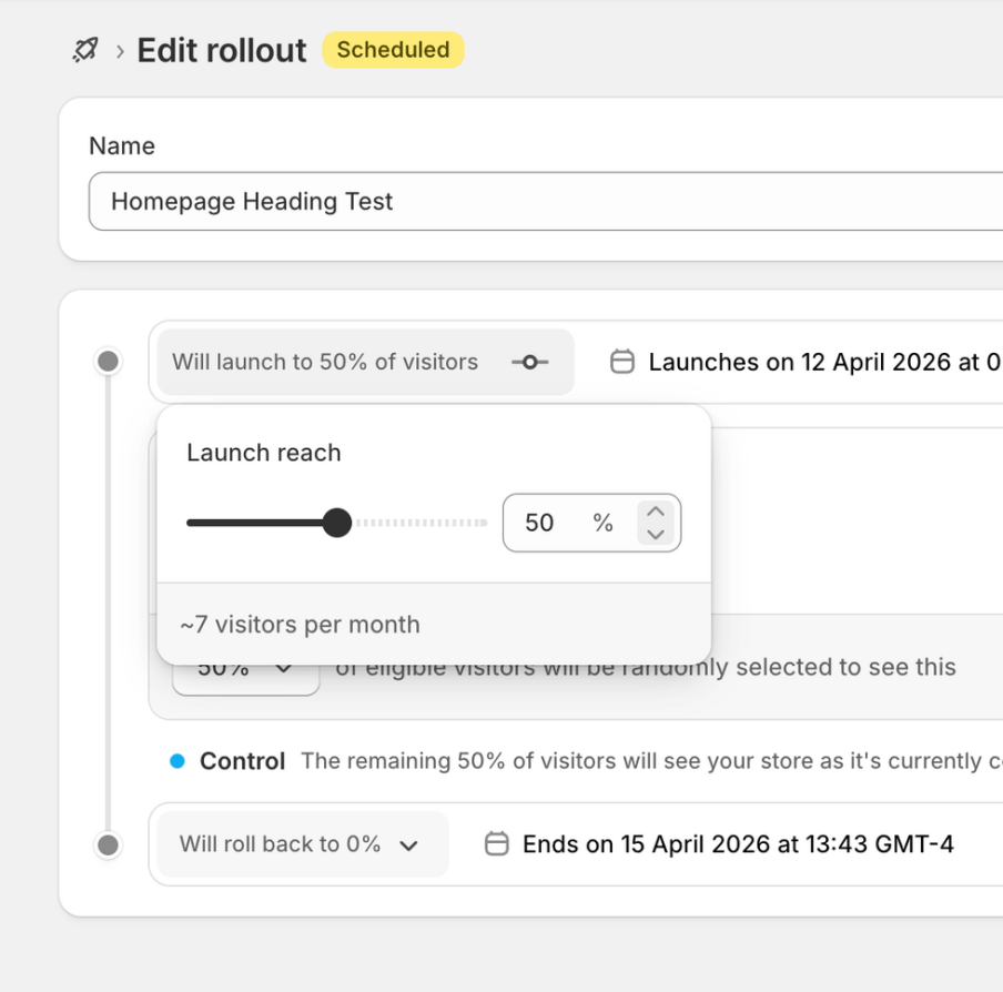 Shopify Rollouts：网站想改又怕掉转化？先用原生测试验证一下