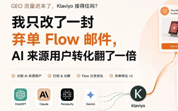 我做了 GEO 的流量，做了 Klaviyo 的 Flow 优化，弃单 Flow 转化提升 1 倍