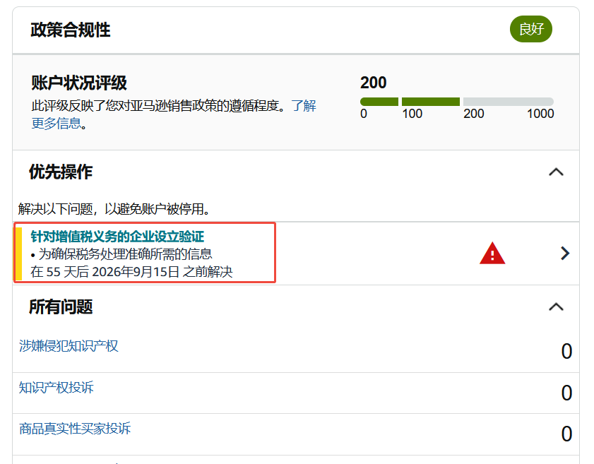 亚马逊欧洲站请尽快验证主要营业地址，逾期付款扣留、账户停用